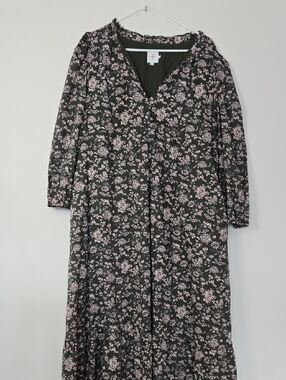 The Nines by Hatch Floral Green & Pink V-Neck Midi Dress Feminine Maternity XL